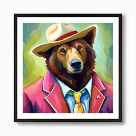 Bear In a Pink Suit with a Yellow Hat Art Print