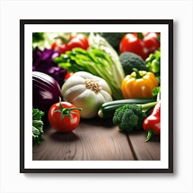 Fresh Vegetables On Wooden Table Art Print