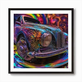 Psychedelic Biomechanical Freaky Scelet Car From Another Dimension With A Colorful Background 4 Art Print