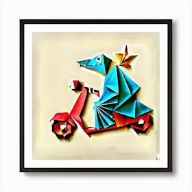 Origami Rat On A Scooter Art Print