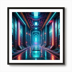 Neon Glowing Hallway 1 Art Print