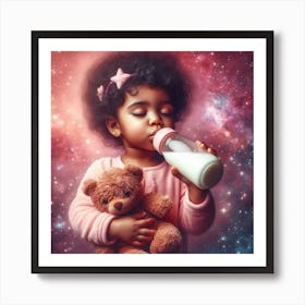 Little Girl Drinking Milk Art Print