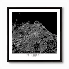 Edinburgh Black And White Map Square Art Print