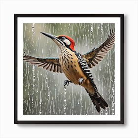 Woodpecker In The Rain 2 Art Print