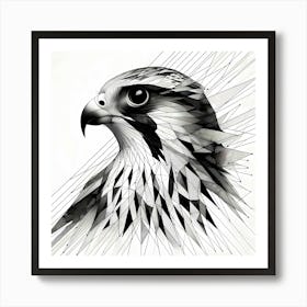 Falcon Head Line Drawing - Wild Bird Artwork 155 Art Print