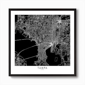 Tampa Black And White Map Square Art Print