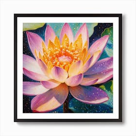 Pointillist on metal "Flower of Lotus" 4 Art Print