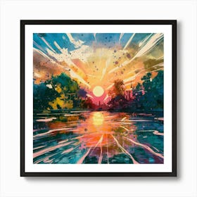 A stunning oil painting of a vibrant and abstract watercolor 18 Art Print