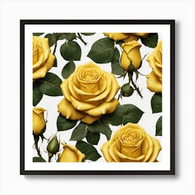 Yellow Roses Seamless Pattern 8 Art Print