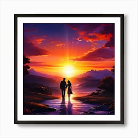 Sunset Couple Art Print