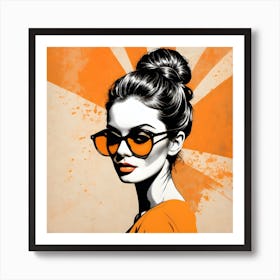 Girl In Sunglasses Orange Art Print