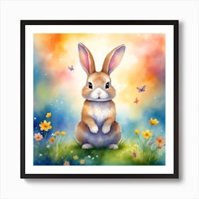  A Sweet Bunny Sitting In A Vibrant Meadow Art Print