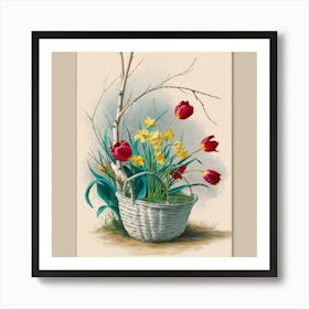 Basket Of Tulips Art Print