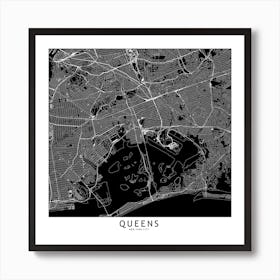 Queens Black And White Map Square Art Print