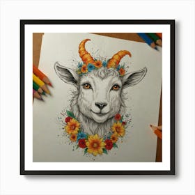 Goat With Flowers 1 Art Print