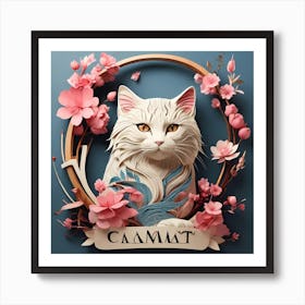 Cat With Cherry Blossoms Art Print