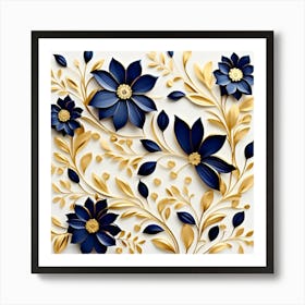 Blue And Gold Flowers Art Print