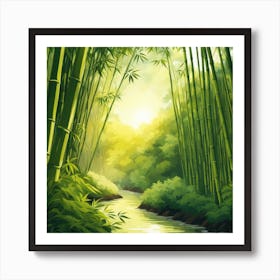 A Stream In A Bamboo Forest At Sun Rise Square Composition 148 Art Print