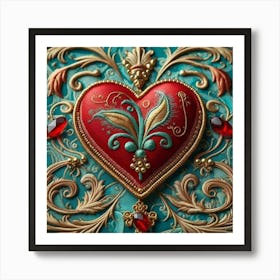 Embroidered Heart red 12 Art Print