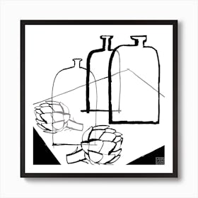 Still Life Black And White Square Line Art Print