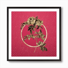 Gold Shining Rosa Lucida Glitter Ring Botanical Art on Viva Magenta Art Print