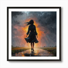 Woman Walking In The Rain Art Print