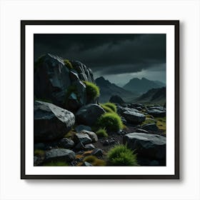 Rocky Landscape With Stormy Sky Art Print