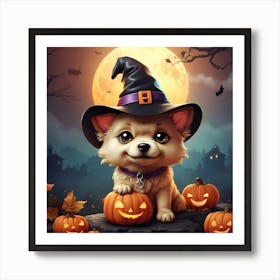 Cute Dog In A Witch Hat Art Print