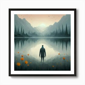 Man Looking At A Lake Art Print