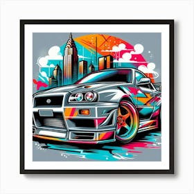 Nissan GTR Vehicle Colorful Comic Graffiti Style Art Print