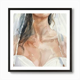 Watercolor Portrait Of A Bride Art Print