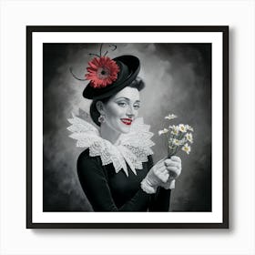 Timeless Elegance Vintage Portrait Of A Woman In Black And White (3) Art Print