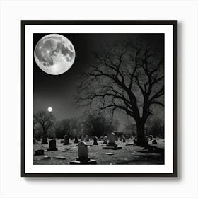 Full Moon Over Cemetery 1 Art Print