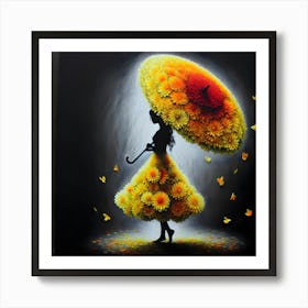 Woman With An Umbrella Flower Painting Art Print