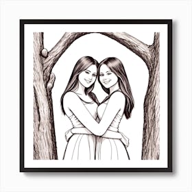 Two Girls Hugging 5 Art Print