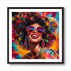 Maraclemente Black Woman Abstract Sun Glasses Afro Neon Colors 2 Art Print