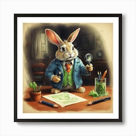 Rabbit With Magnifying Glass 1 Art Print