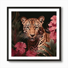 Leopard 4 Pink Jungle Animal Portrait Art Print