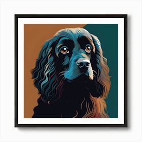 Attentive Cocker Spaniel Dog, Turquoise, Dark Honey and Burgundy Art Print