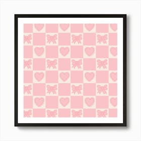 Pink Bow Checkered Print Art Print