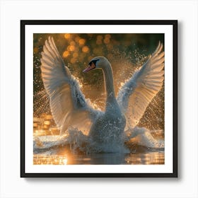 Swan Splashing Art Print