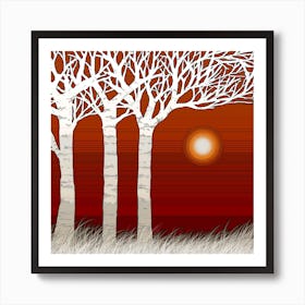 White trees at sunset Art Print