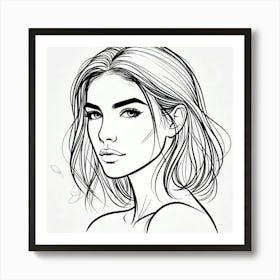 woman portrait drawing line art 10 Art Print