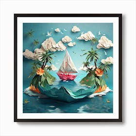 Leonardo Diffusion Xl A Sailboat Made Of Origami Paper Floatin 0 Art Print