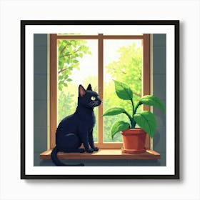 Cat And Plant Trouble Art Print Funny Cat (1) Art Print