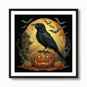 Raven On Pumpkin 1 Art Print