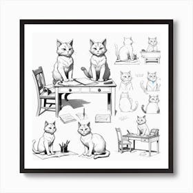 Cat Sitting At A Desk Art Print