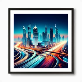 An Illustration Of A City At Night With Bright, Colorful Lights And A Modern Look 1 Art Print