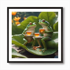 Frogs Drinking Tea Art Print