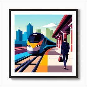 Illustration Of A Commuter Train Póster